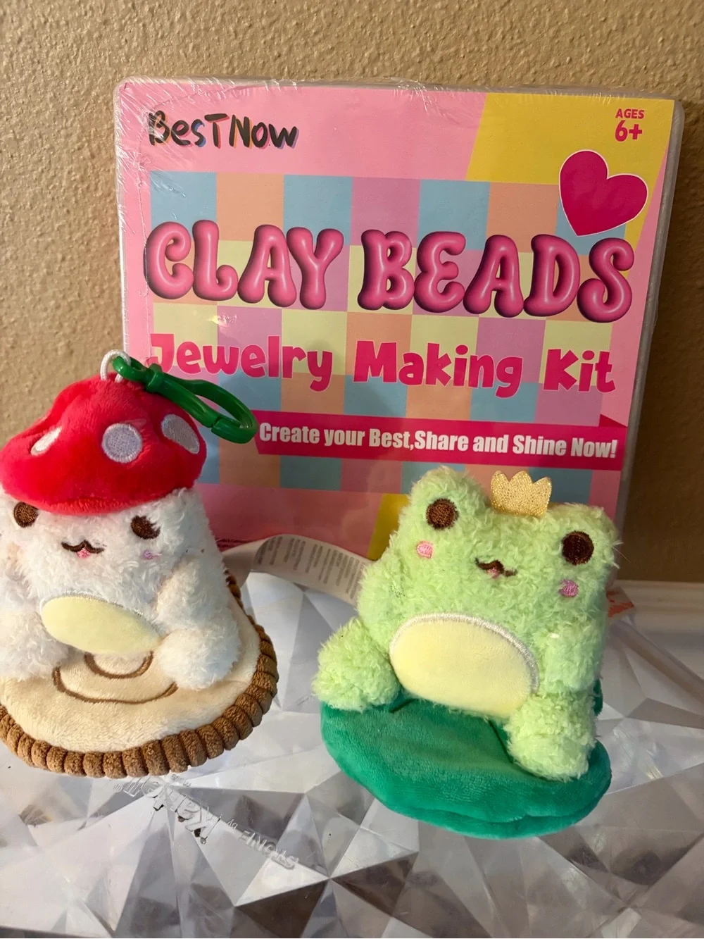 Plushgoals Wawa Toadstool and Prince Frog Plush and a New Jewerly Clay Bead Set